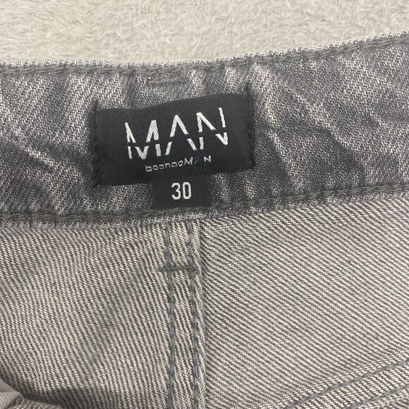 Boohoo Man Jeans Mens 30x32 Gray Button Fly Relaxed Baggie Split Hem Y2K Grunge - Picture 4 of 12